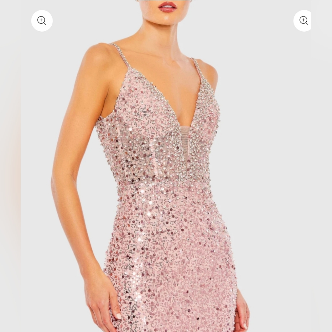 Pink Embellished Plunge Neck Sleeveless Trumpet Gownregular Price$598 Usd